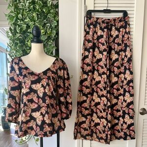Johnny Was Silk Butterfly Lounge Set Top & Pants S Boho Luxe